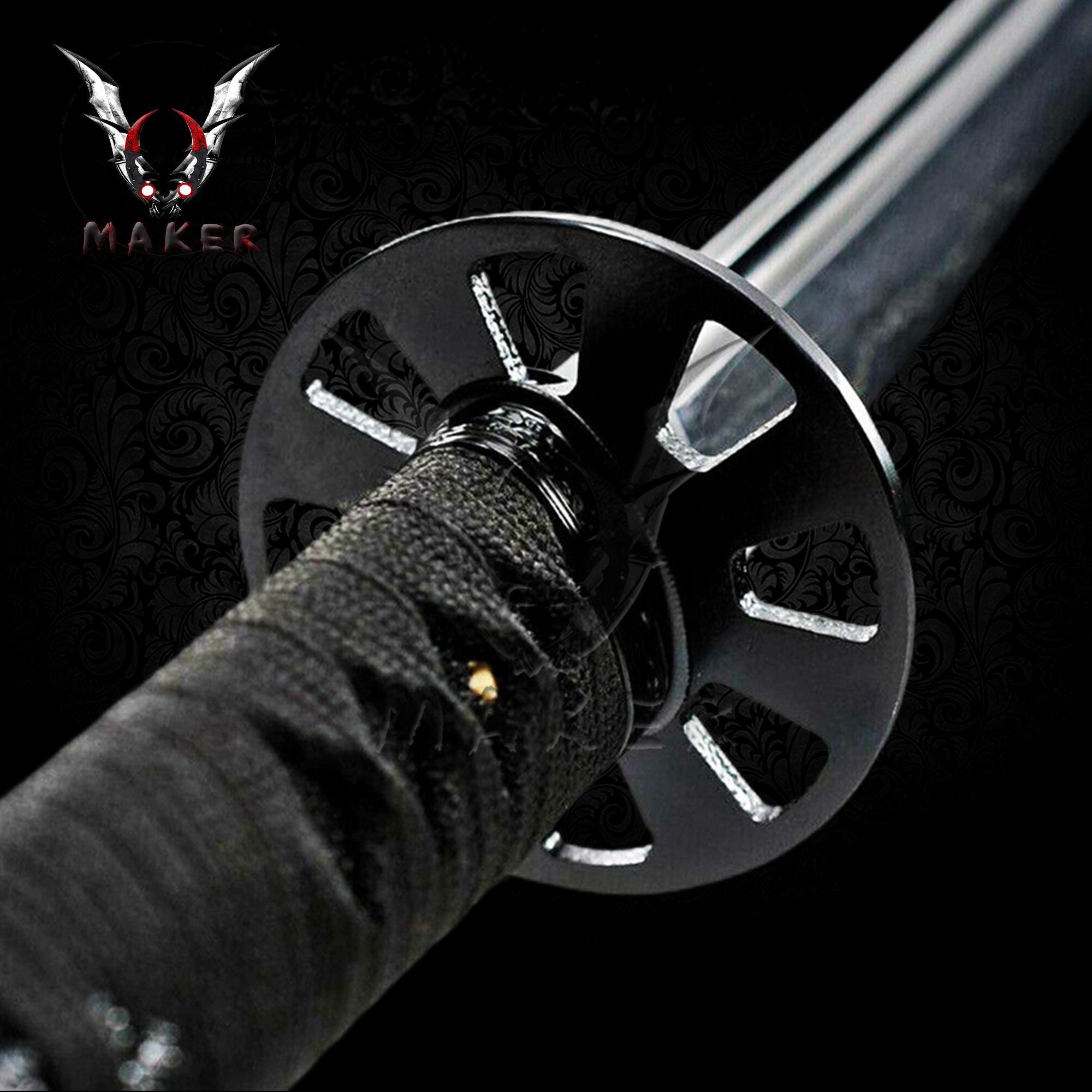 All Black Functional Sharp Katana Damascus Folded 1095 Steel