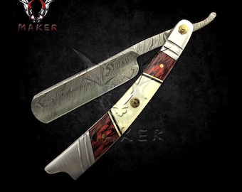 Damascus Razor Shaving Straight Blade Knife 10" Barber Knife gift for Fathers, boyfriend, Christmas - VuMaker-491