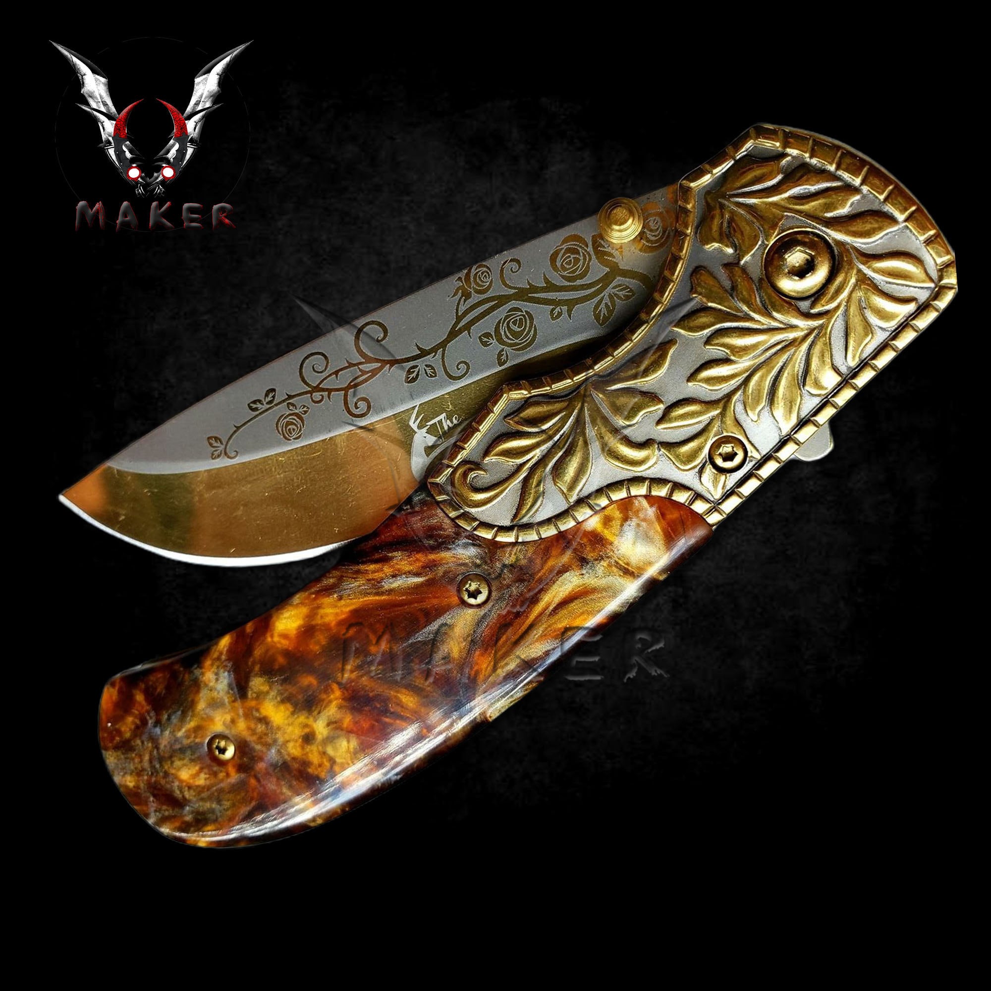 Vintage Floral GOLD Ornate Knife 9