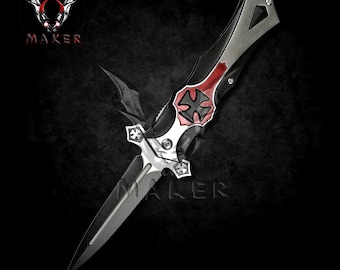 Celtic Cross Stiletto Knife 8" Pocket Steel Blade Knife for Hunting,Camping Gift for Father, Husband, Boyfriend, Christmas VuMaker-111