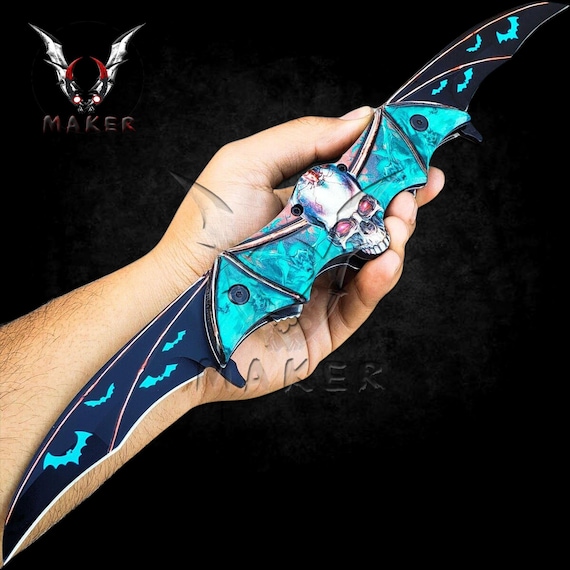 Zombie Skull Bat Dual Blade Spring Assisted Knife  Best Folding Knife for Hunting,Campin Gift for Father, Husband, Boyfriend - VuMaker-855