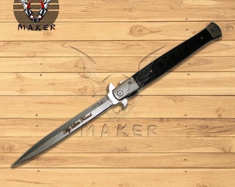 Black Handle Stiletto Knife  13"   Spring Assisted Knife for Hunting, Outdoor, Gift for Father, Boyfriend, Christmas - VuMaker-1138