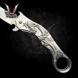 Dragon karambit Knife 9&quot; SILVER Best Folding Vintage Knife for Hunting,Campin Gift for Father, Husband, Boyfriend - VuMaker-127
