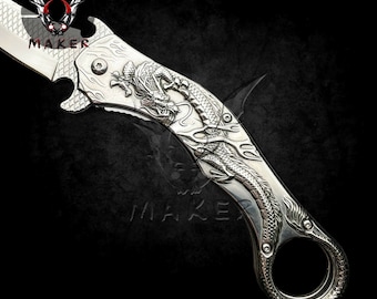 Dragon karambit Knife 9" SILVER Best Folding Vintage Knife for Hunting,Campin Gift for Father, Husband, Boyfriend - VuMaker-127