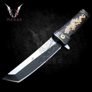 Black Dragon Tanto Knife 8&quot; Japanese Style Katana Folding Knife for Hunting,Camping Gift for Father, Husband, Boyfriend - VuMaker-666