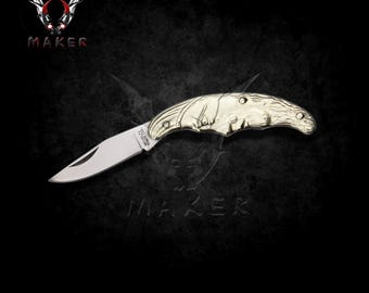 Man in Moon Art Pocket Knife 2.5" closed Steel Blade Mini Knife for Hunting, Camping Gift for Father, Boyfriend, Christmas VuMaker 1206