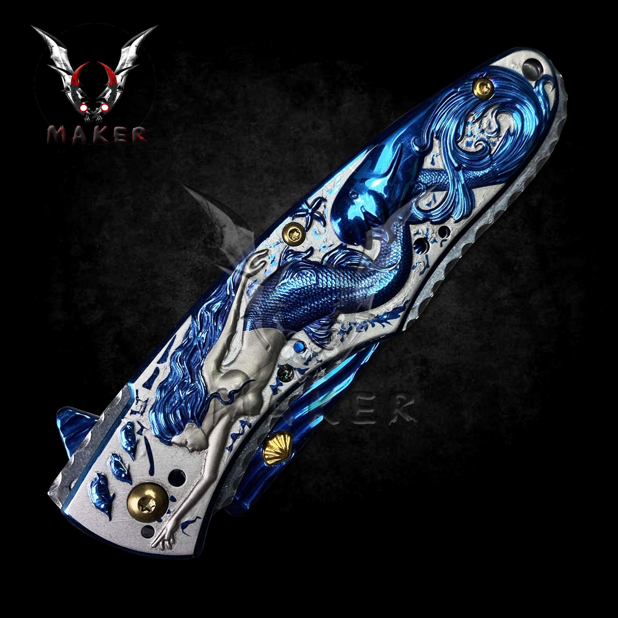 Mermaid With Ocean Dolphin Knife 8.75