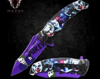 Fantasy Full Print Joker 9.5" Knife Steel Blade Best Folding Knife for Hunting, Camping Gift for Father, Husband, Boyfriend . VuMaker-901