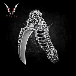 8.5" Black Skull Pocket Knife Sharp Steel Blade Best Folding Knife for Hunting, Camping Gift for Father, Husband, Boyfriend . VuMaker-81