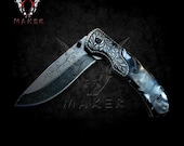 Vintage Florals Stonewash Knife 8.5 quot Best Folding Knife for Hunting,Camping Gift for Father, Husband, Boyfriend. Christmas - VuMaker-378