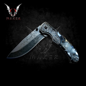 Vintage Florals Stonewash Knife  8.5&quot;  Best Folding Knife for Hunting,Camping Gift for Father, Husband, Boyfriend. Christmas - VuMaker-378