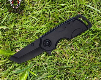 Mini Black Small Assisted 5” Tanto Pocket Knife for cut rope, Hunting, Camping Gift for Father, Husband, Boyfriend, christmas . VuMaker-802