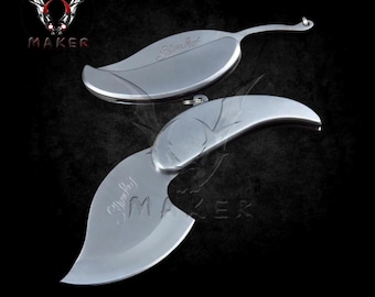 Silver Leaf Art Pocket Knife 4.5" Steel Blade Folding Keychain Knife for Hunting, Camping Gift for Father, Boyfriend, Christmas VuMaker 1073