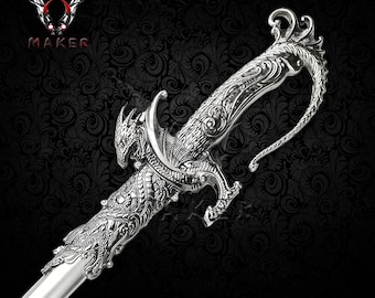 Saint George Dragon Saber Fantasy Sword 36&quot; Dull Blade for Collections ,Cosplay Gift for men, Father, Boyfriend ,Christmas  - VuMaker-818