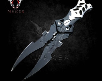 Cuchillo de fantasía de doble hoja para cosplay, hoja de acero de 8.5", ideal para cazar, acampar y como regalo de colección para papá. VuMaker-325