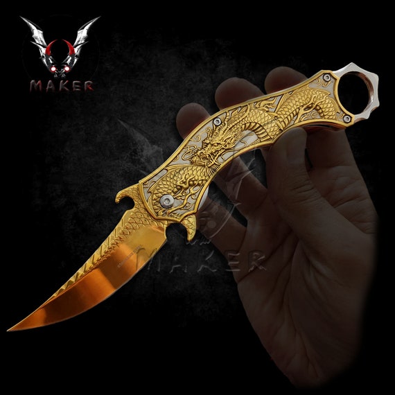 GOLD Dragon Karambit Knife 9