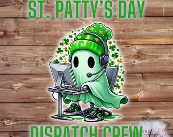 Archivo digital del día de San Patricio con el fantasma del despachador del 911, PNG del día de San Patricio del 911, despacho de policía, emergencia del 911, arte de despacho de policía/FD/EMS