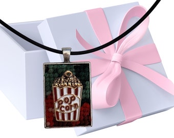 Movie Popcorn Box Charm Pendant Choker Necklace