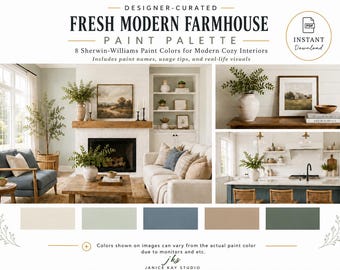 Modern Farmhouse, Paint Color Guide,  8 Sherwin-Williams Colors,  PDF, Interior Decor