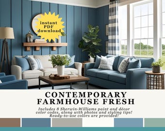 Modern Farmhouse, Paint Color Guide,  8 Sherwin-Williams Colors,  PDF, Interior Decor
