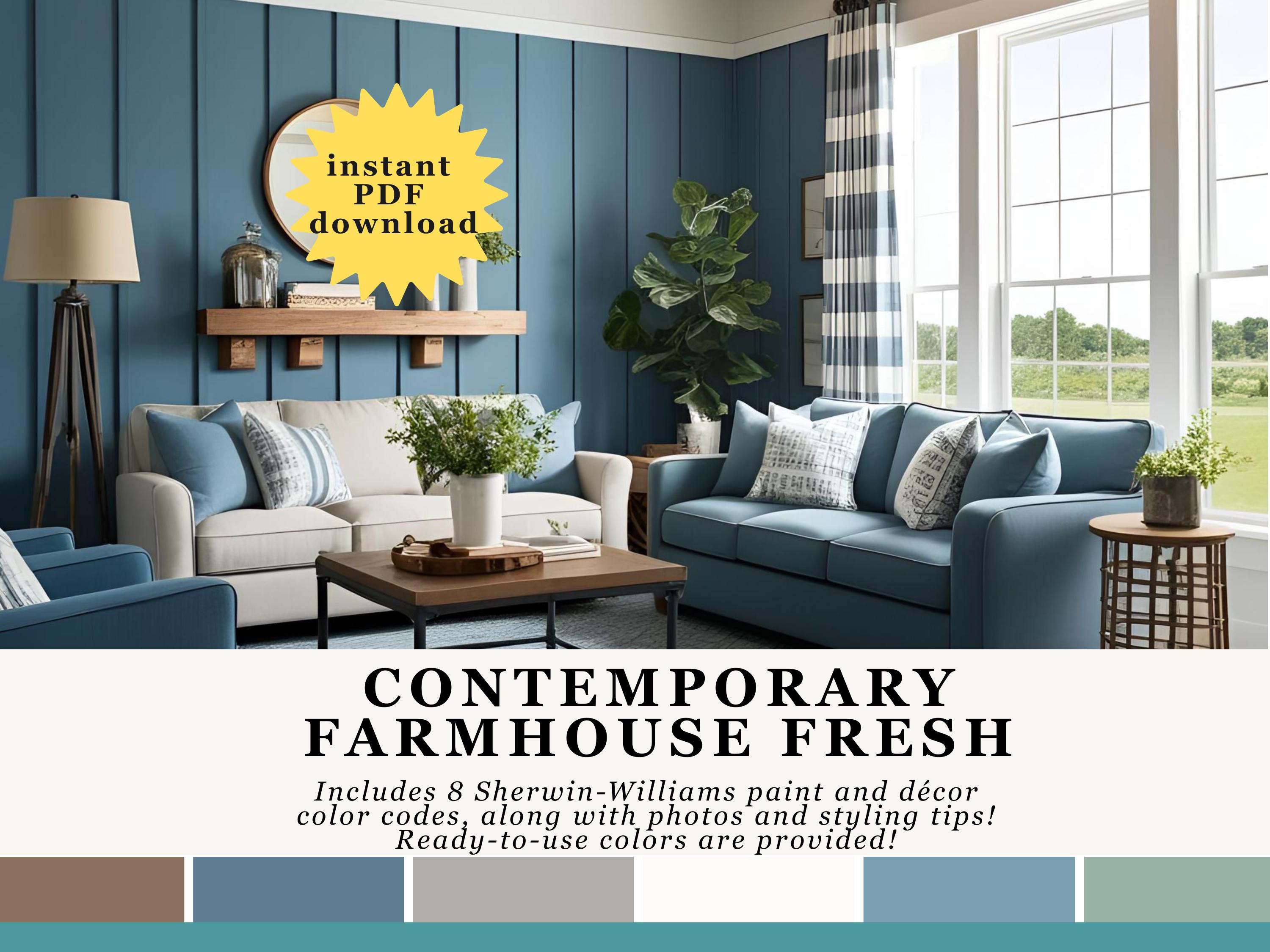 Modern Farmhouse, Paint Color Guide,  8 Sherwin-Williams Colors,  PDF, Interior Decor