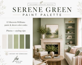 Serene Green Paint Palette: 12 Sherwin-Williams Color Codes, Digital Download