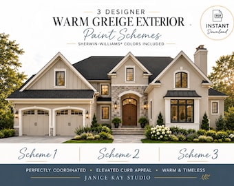 Warm Greige Exterior Paint Palette, 3 Sherwin-Williams Schemes (PDF Download)