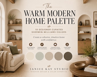 Warm Modern Home Paint Palette | 10 Designer-Curated Sherwin-Williams Colors | Digital Download Color Guide