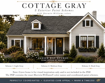 Cottage Gray Exterior Paint Palette, 3 Sherwin-Williams Schemes (Digital PDF)