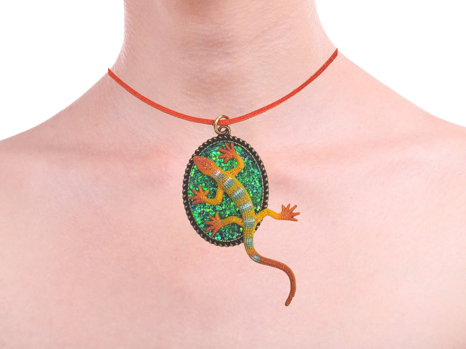 Cutest Gecko Lizard Glitter Resin Necklace Ever Pendant Etsy