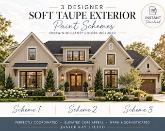 Soft Taupe Exterior Paint Schemes | 3 Sherwin-Williams Palettes | 18-Page PDF Guide + Bonus