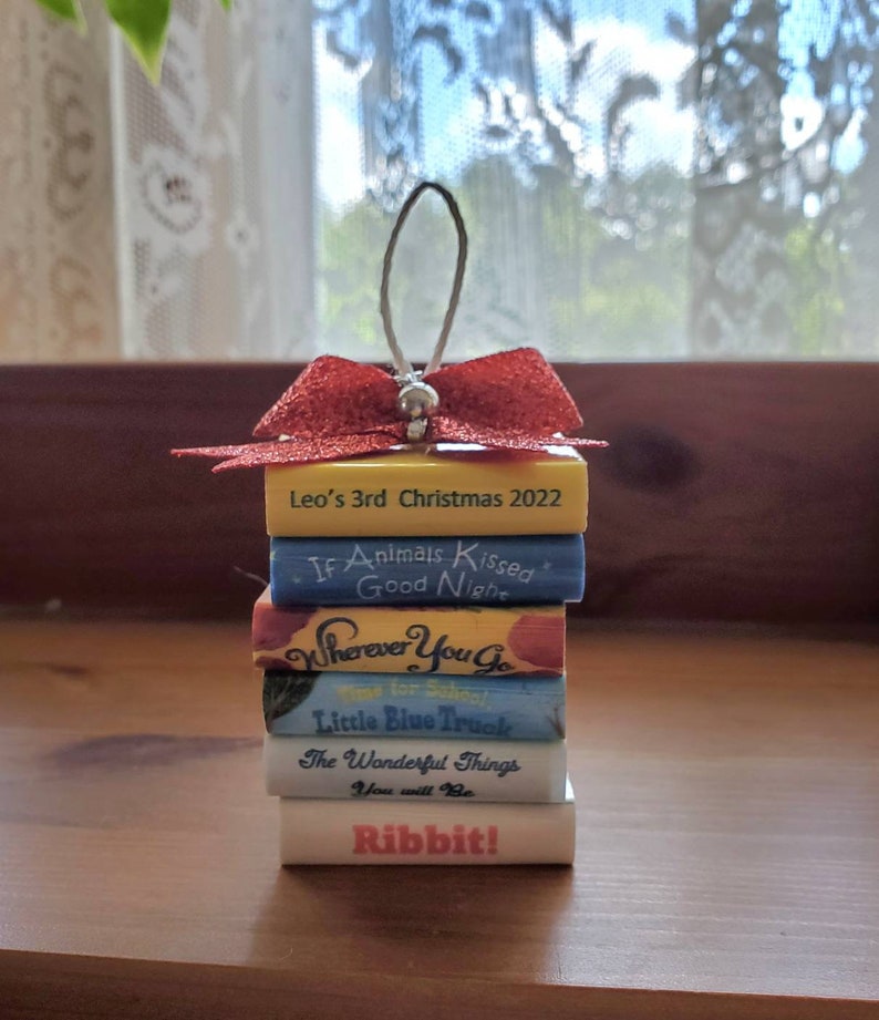 Personalized Book Stack Ornament Small Customizable - Etsy