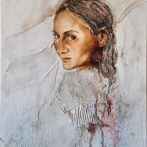 Portrait original à l'huile sur toile, 50 x 60 cm, Art mural contemporain apaisant, confiance primordiale, Dajana Stoy, Décoration d'intérieur faite à la main