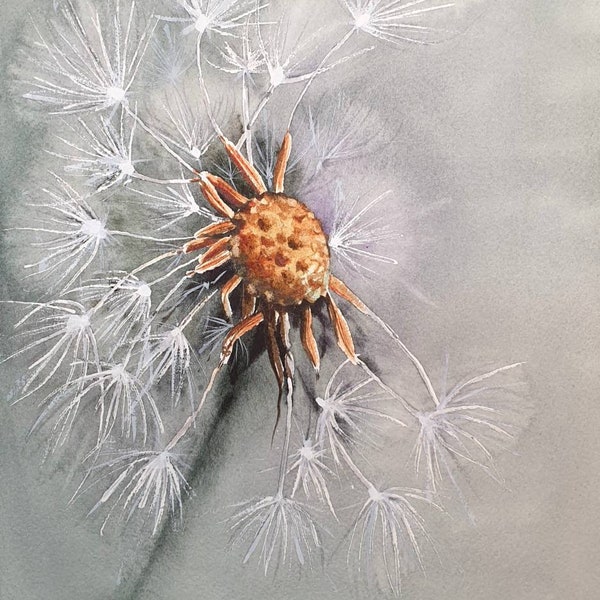 Kleines handgemaltes original Aquarell Pusteblume 18x26 Löwenzahn Kunst Dajana Stoy Watercolor Flower Home Decor CreativeArtJourneyDS