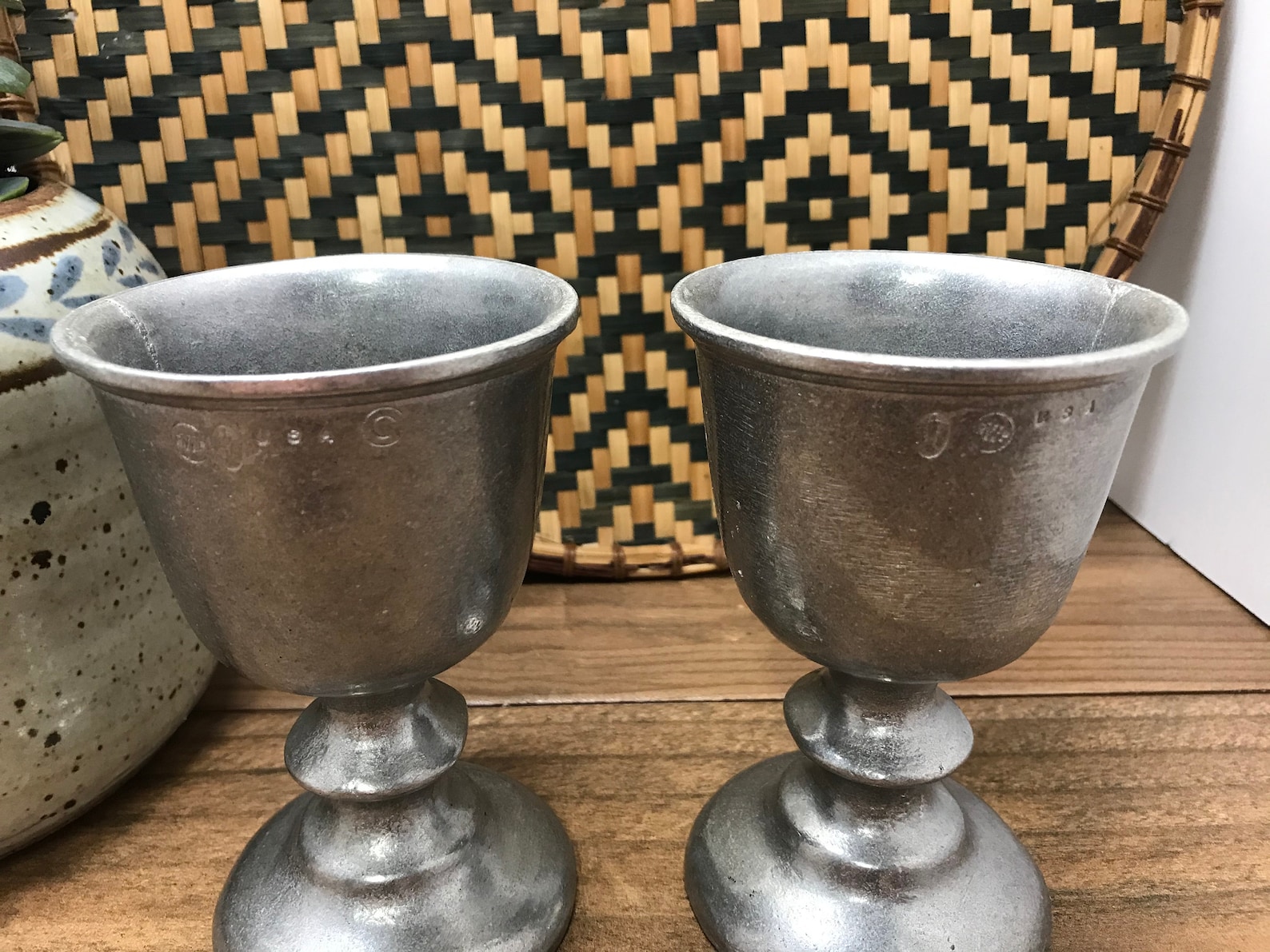 Set of 2 Vintage Pewter Wine Goblets / Vintage Barware Etsy