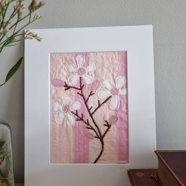 Blossom original textile art raw edge applique