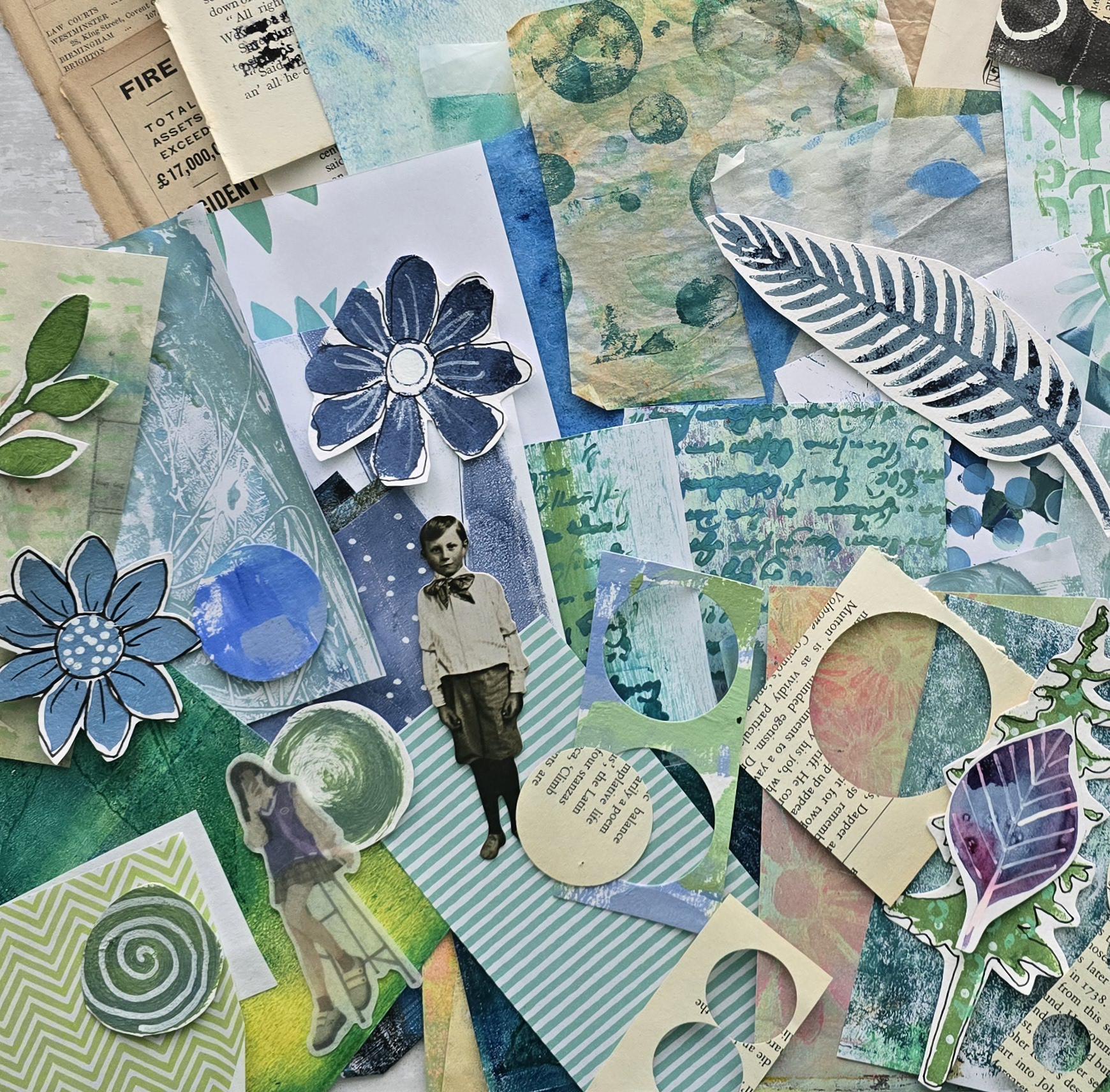 Creative Collage Papers and Embellishment Kit in Cool Colours - Etsy