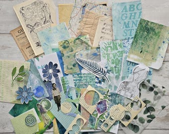 Creative Collage papers and embellishment kit in cool colours