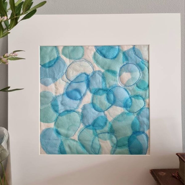 Sea glass original textile art raw edge appliqué