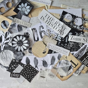 Kit di carte e abbellimenti per collage creativi in bianco e nero