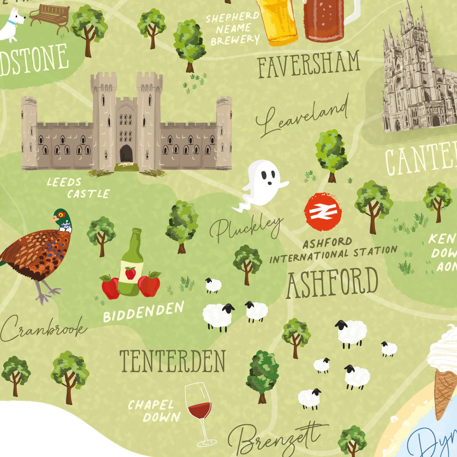Illustrated Map of Kent UK  Etsy