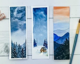 Watercolor Forest Bookmark || Watercolor Winter Bookmark || Original Watercolor Bookmark || Bookmark | Hand Painted Bookmark