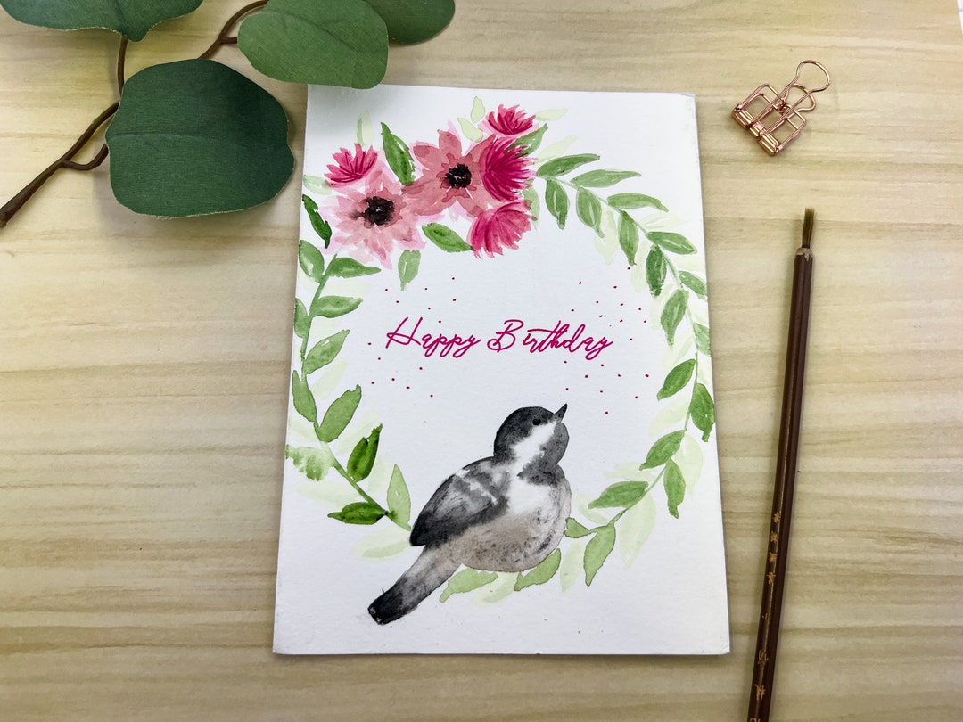 Hand Painted Happy Birthday Card Set of Four Watercolor Birthday Cards ...