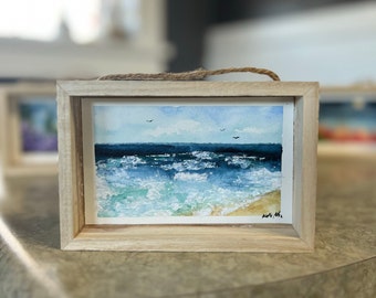 Original Aquarell Kunst für eine skurrile Dekoration | Strukturierte Aquarellmalerei des Ozeans | Ozean Malerei | Miniatur Ozean Kunst