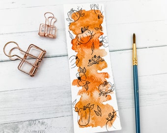 Watercolor Pumpkin Bookmark || Watercolor Fall Bookmark || Original Watercolor Bookmark || Halloween Bookmark | Hand Painted Bookmark