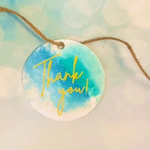 Thank you gift tag, digital thank you, teacher gift, printable gift tag, gold thank you gift tag, thank you tag, teal watercolor  gift tag