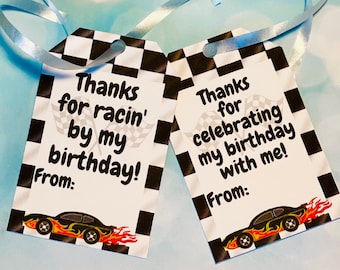 Thanks for racin' by birthday tag printable racing tag racing thank you tag race car theme birthday race car birthday party birthday tag