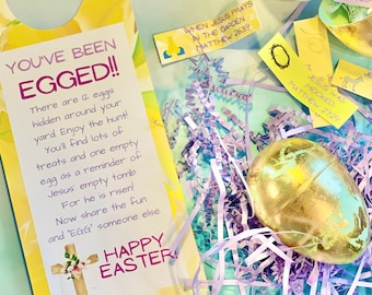 You&#39;ve been egged with resurrection cards, you&#39;ve been egged door tag, Easter egged resurrection, Easter game, Resurrection eggs, easter fun
