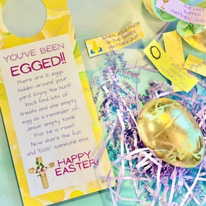You&#39;ve been egged with resurrection cards, you&#39;ve been egged door tag, Easter egged resurrection, Easter game, Resurrection eggs, easter fun