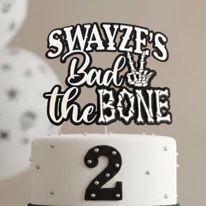 Bad to the Bone Cake Topper - Personalized Name for 2nd Birthday - Rocker Birthday Party Decor - Bike Cake Topper - Gothic Party Decor